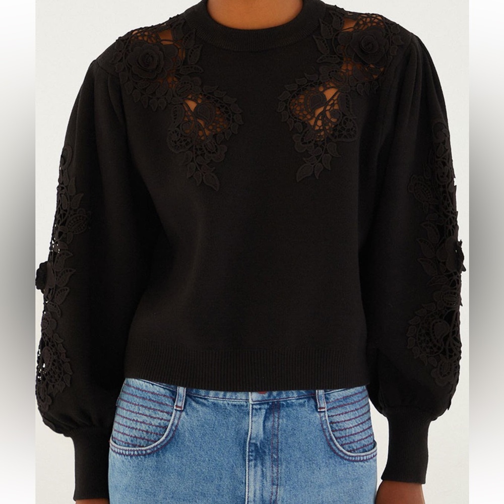 NEW FARM Rio Lace Sweater in Black